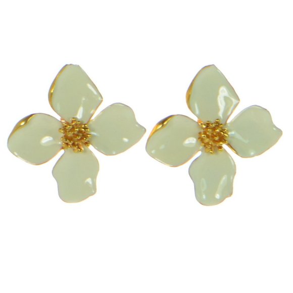 Oscar de la Renta Jewelry - Oscar de la Renta White Enamel Large Flower Clip-on Earrings